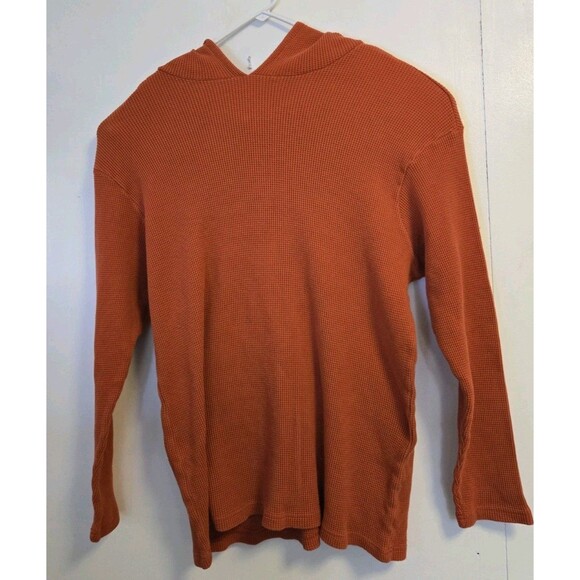 VTG Polo Ralph Lauren Hoodie Mens XL Orange Hooded Thermal Waffle Knit Pullover - Picture 1 of 7